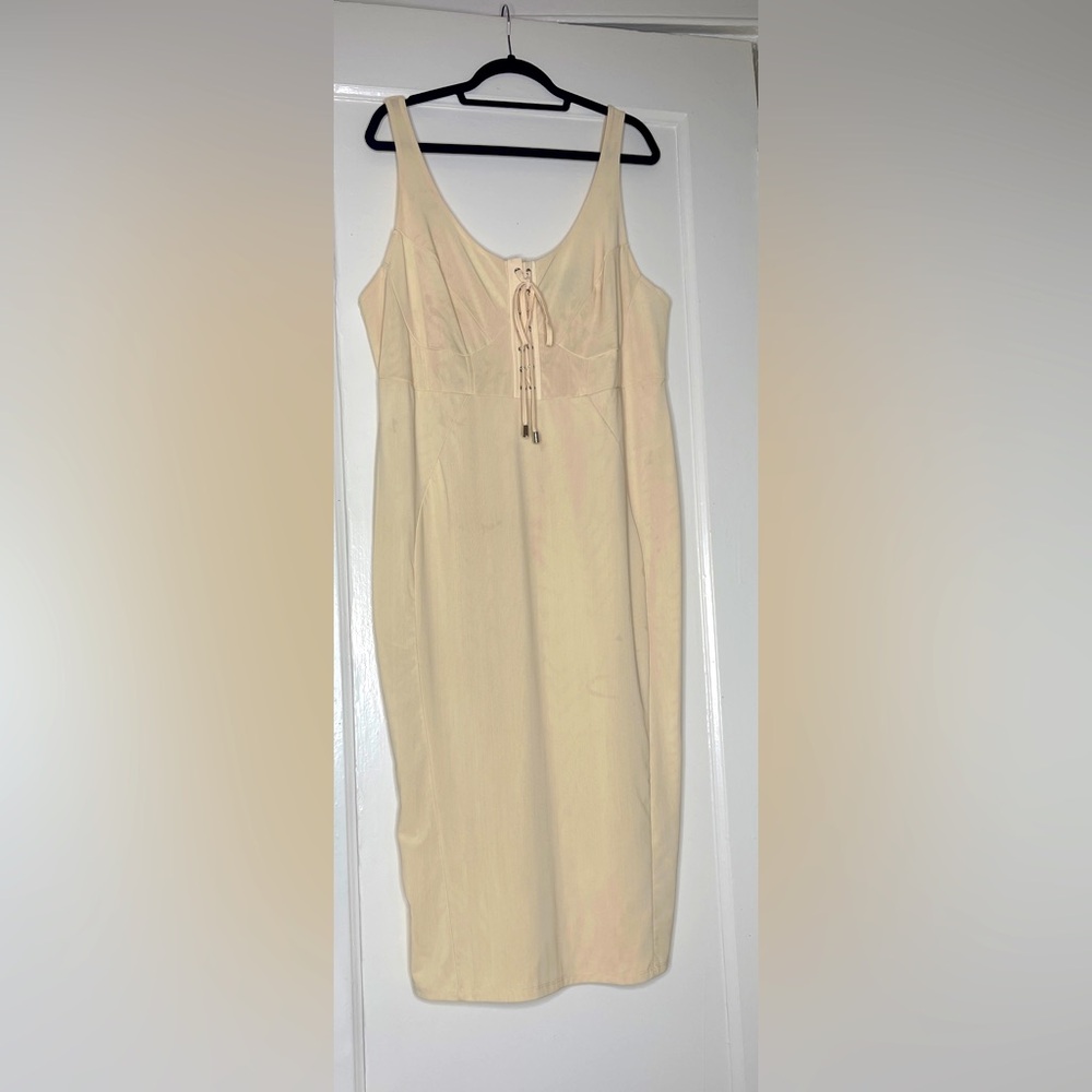 Forever 21 Cream Bodycon Mesh Overlay Midi Dress 2X